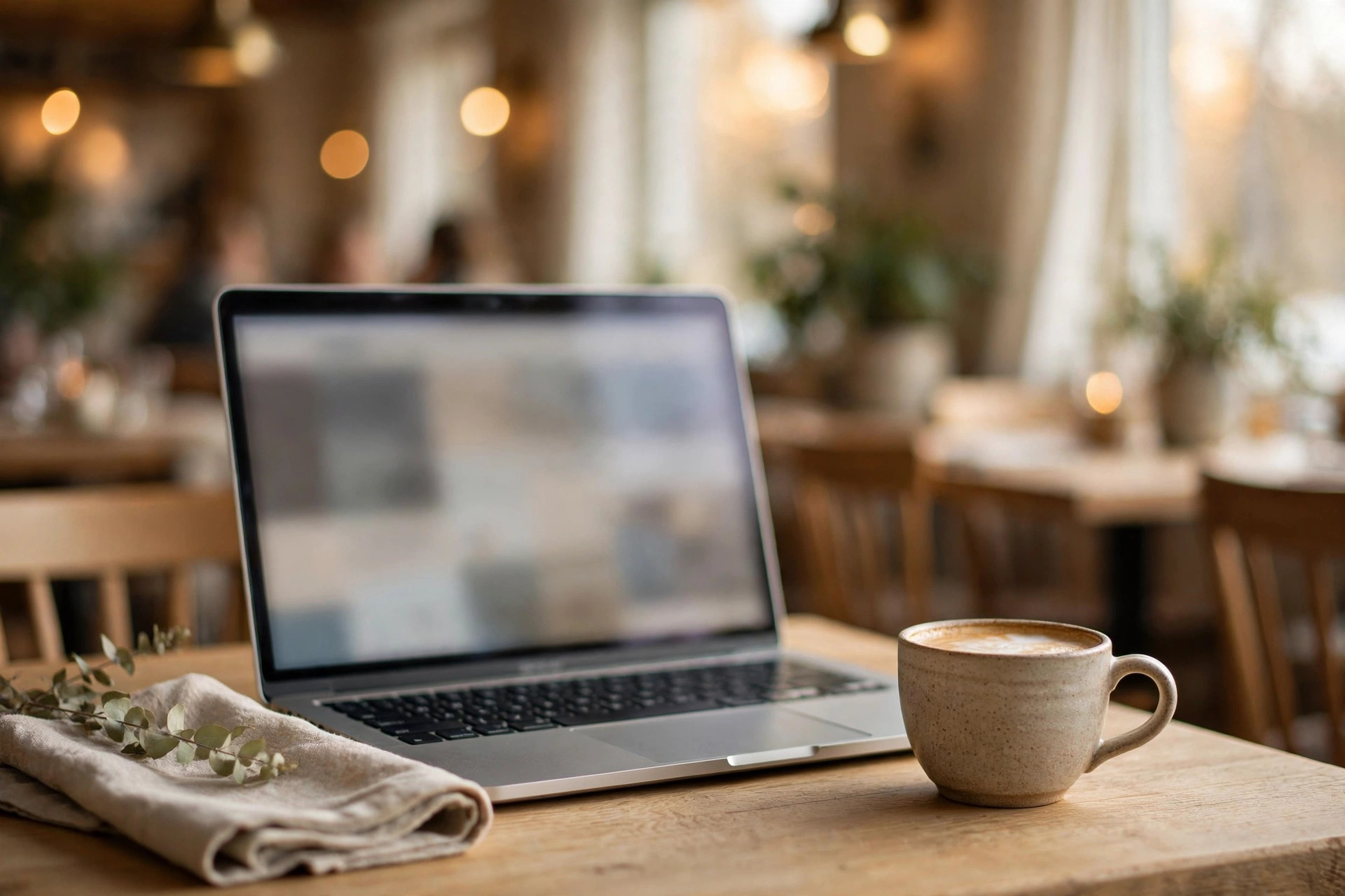 En designers arbeidsbord med skisser til en restaurants nettutseende