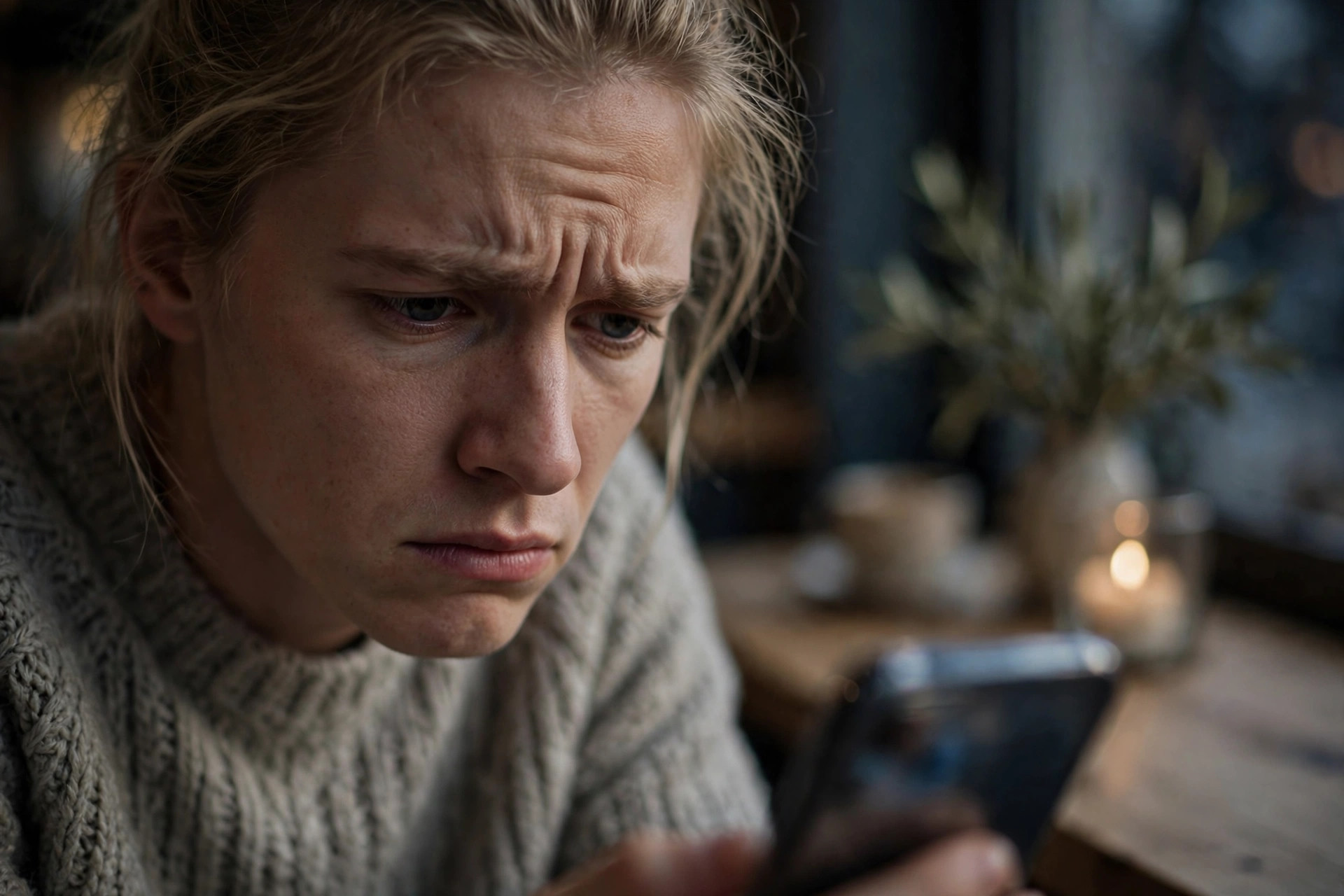 Gjest blar på restaurantens side med mobilen på gaten
